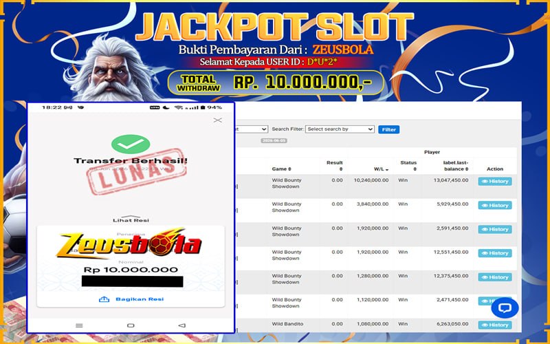 Bukti Kemenangan Member Setia Kami D*U*2* Sebesar Rp 10.000.000 di Permainan PG