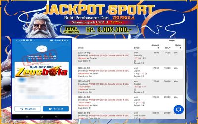 Bukti Kemenangan Member Setia Kami AL***77 Sebesar Rp 9.007.000 di Permainan SBO Sport