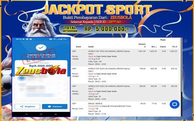 Bukti Kemenangan Member Setia Kami ZB***AD Sebesar Rp 5.000.000 di Permainan UBO Sports