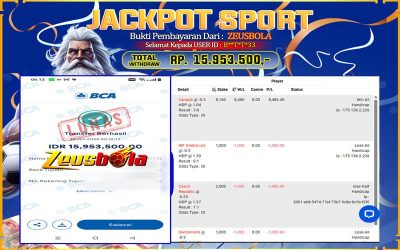 Bukti Kemenangan Member Setia Kami B**T*T*33 Sebesar Rp 15.953.500 di Permainan CMD Sports