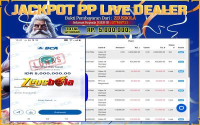 Bukti Kemenangan Member Setia Kami G**MA**21 Sebesar Rp 5.000.000 di Permainan PP Live Dealer