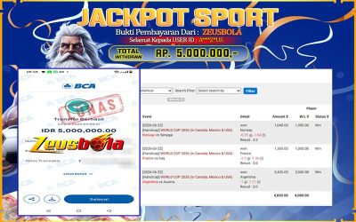 Bukti Kemenangan Member Setia Kami A***Z*US Sebesar Rp 5.000.000 di Permainan SBO Sport