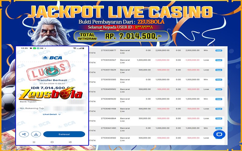 Bukti Kemenangan Member Setia Kami R**A*I**A Sebesar Rp 7.014.500 di Permainan Playtech Live