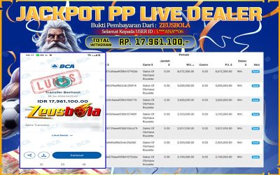 Bukti Kemenangan Member Setia Kami L*ANA06 Sebesar Rp 17.961.100 di Permainan PP Live Dealer