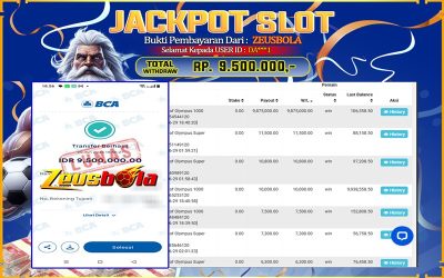 Bukti Kemenangan Member Setia Kami DA***1 Sebesar Rp 9.500.000 di Permainan Pragmatic Direct 6
