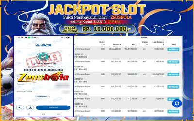 Bukti Kemenangan Member Setia Kami S*A*1*3 Sebesar Rp 10.000.000 di Permainan Pragmatic Direct 6