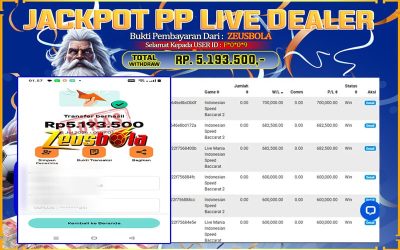 Bukti Kemenangan Member Setia Kami F*0*0*9 Sebesar Rp 5.193.500 di Permainan PP Live Dealer