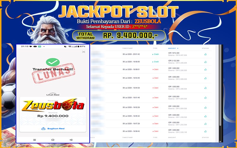 Bukti Kemenangan Member Setia Kami ZS4* Sebesar Rp 9.400.000 di Permainan Sweet Bonanza 1000