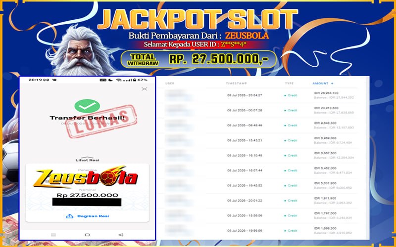 Bukti Kemenangan Member Setia Kami Z**S**4* Sebesar Rp 27.500.000 di Permainan Sweet Bonanza 1000