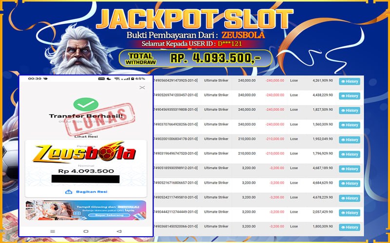 Bukti Kemenangan Member Setia Kami D***121 Sebesar Rp 4.093.500 di Permainan Ultimate Striker