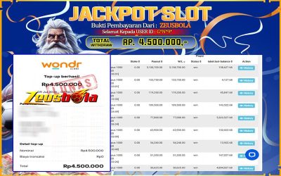 Bukti Kemenangan Member Setia Kami G*N*9* Sebesar Rp 4.500.000 di Permainan Gates of Olympus 1000