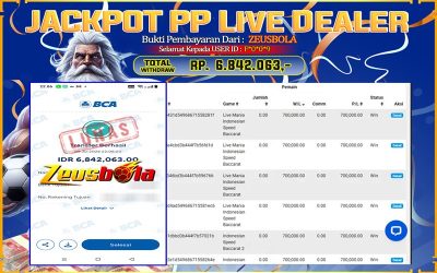Bukti Kemenangan Member Setia Kami F*0*0*9 Sebesar Rp 6.842.063 di Permainan PP Live Dealer
