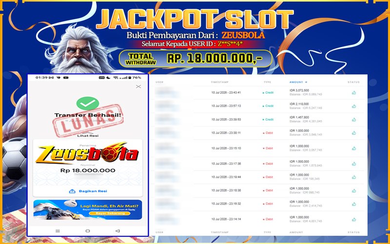 Bukti Kemenangan Member Setia Kami ZS4* Sebesar Rp 18.000.000 di Permainan Starlight Princess 1000