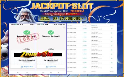 Bukti Kemenangan Member Setia Kami ZS4* Sebesar Rp 27.000.000 di Permainan Sugar Rush 1000