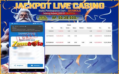 Bukti Kemenangan Member Setia Kami KU*****A Sebesar Rp 50.038.500 di Permainan Live Casino & Slots