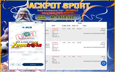 Bukti Kemenangan Member Setia Kami B**T*T*33 Sebesar Rp 4.059.500 di Permainan CMD Sports