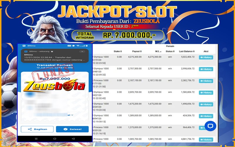 Bukti Kemenangan Member Setia Kami Z*** Sebesar Rp 7.000.000 di Permainan Pragmatic Direct 6