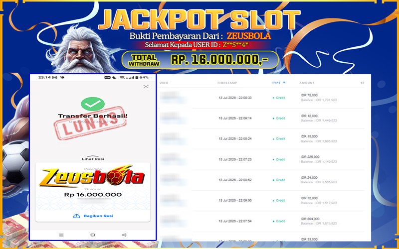 Bukti Kemenangan Member Setia Kami ZS4* Sebesar Rp 16.000.000 di Permainan Mahjong Wins 3 – Black Scatter