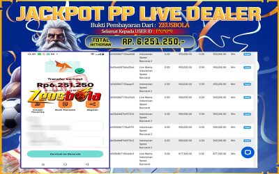Bukti Kemenangan Member Setia Kami F*0*0*9 Sebesar Rp 6.251.250 di Permainan PP Live Dealer