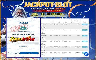 Bukti Kemenangan Member Setia Kami AN**I***7 Sebesar Rp 10.000.000 di Permainan Starlight Princess Super Scatter
