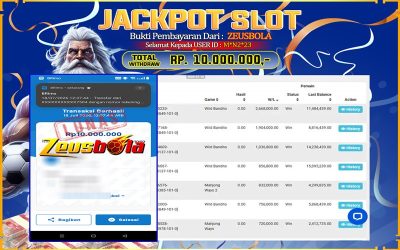 Bukti Kemenangan Member Setia Kami M*N2*23 Sebesar Rp 10.000.000 di Permainan PG