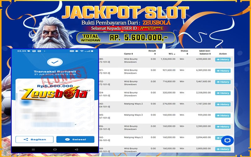 Bukti Kemenangan Member Setia Kami A***ETA***E Sebesar Rp 5.600.000 di Permainan PG