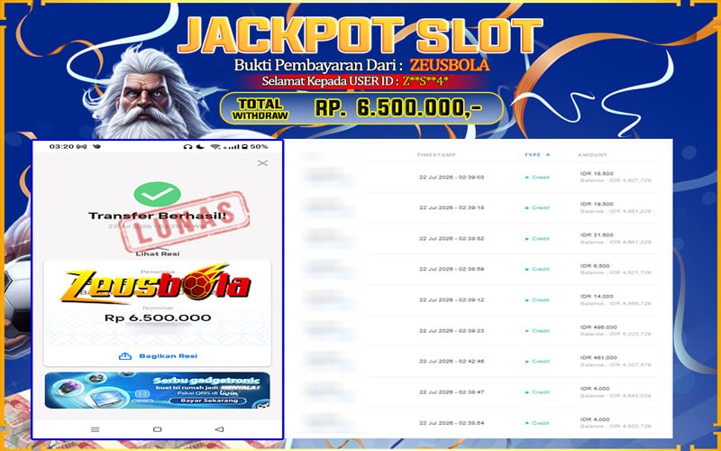 Bukti Kemenangan Member Setia Kami Z**S**4* Sebesar Rp 6.500.000 di Permainan Gates Of Gatot Kaca 1000