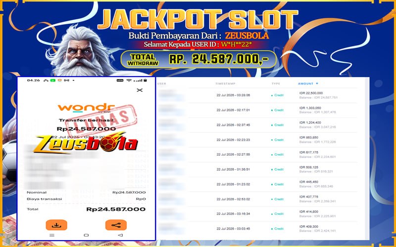 Bukti Kemenangan Member Setia Kami W*H**22* Sebesar Rp 24.587.000 di Permainan Gates Of Olympus 1000