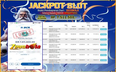 Bukti Kemenangan Member Setia Kami S**RIA***KMA Sebesar Rp 7.511.500 di Permainan Pragmatic Direct 6