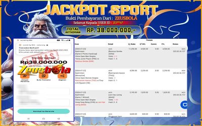 Bukti Kemenangan Member Setia Kami ZO**6* Sebesar Rp 38.000.000 di Permainan Saba Sports